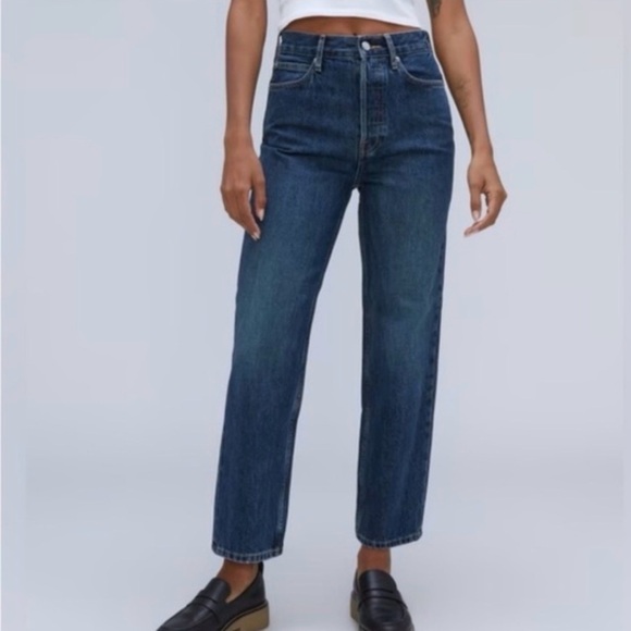 Everlane Denim - Everlane Women's Straight Leg Slightly Distressed Ankle Jeans in Dark Blue 31
